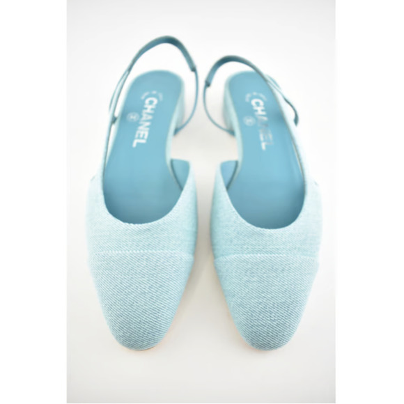 Chanel 21S Denim Blue Neon Mademoiselle Coco Sling Slingback Flat Sandal 36.5 - Picture 5 of 12
